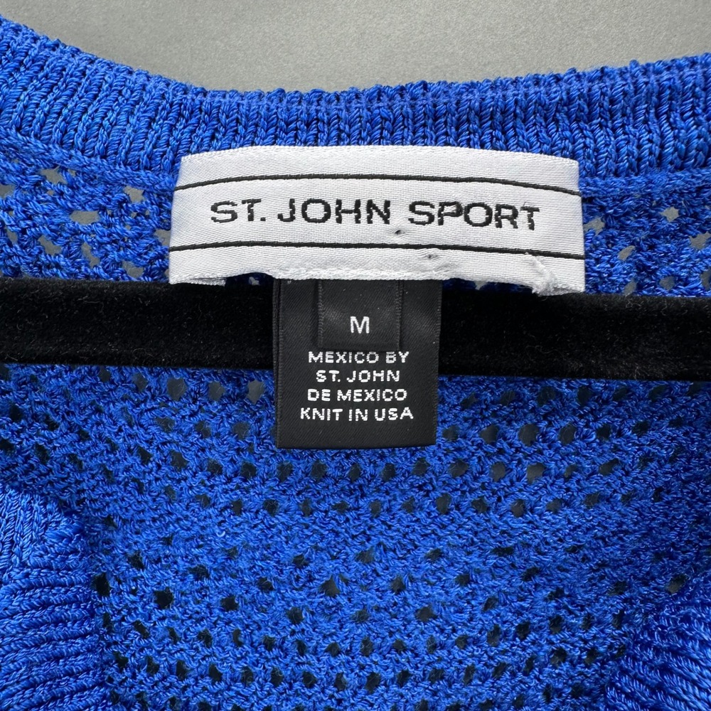Vintage ST JOHN SPORT Marie Gray Blue Crochet V Neck Top Womens Size M Old Money - Picture 6 of 11